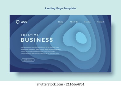 modern landing page template website design background vector, blue color, with layered paper texture