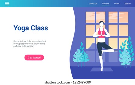 Modern landing page template for yoga class. Vector illustration mock-up for website and mobile website