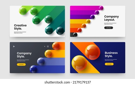 Modern landing page vector design layout set. Colorful 3D balls pamphlet illustration bundle.