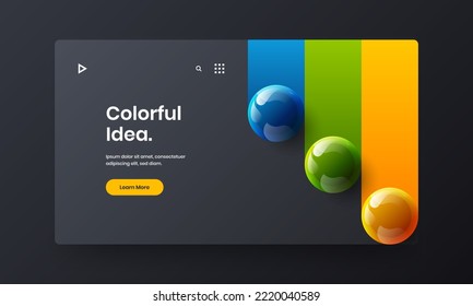 Modern landing page vector design template. Multicolored 3D balls corporate cover layout.