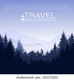 Modern landscape background with forest & mountains. Vector illustration