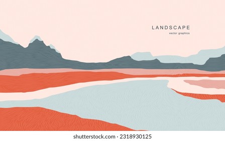 Modern landscape in a minimalist style. Contemporary aesthetic poster. Vector poster