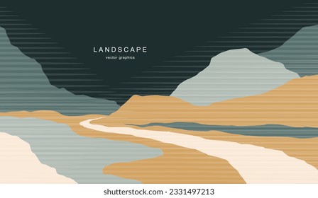 Un paisaje moderno de estilo minimalista. Afiche estético contemporáneo. Afiche del vector