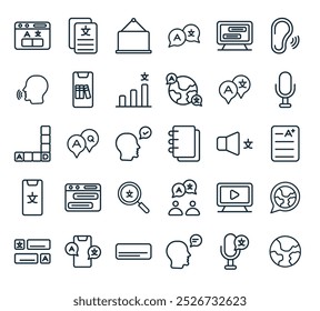 Perfecto para diseños de interfaz de usuario lineal con Vector Earth, traducción, bilingüe, subtítulo, idioma extranjero y más iconos.