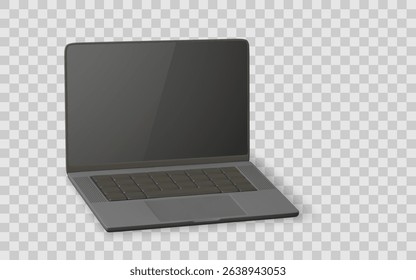 Modern Laptop 3D Illustration with Blank Screen on Transparent Background. Digital Device for Work, Study, Online Education, or Technology Concept. Vector Illustration.
