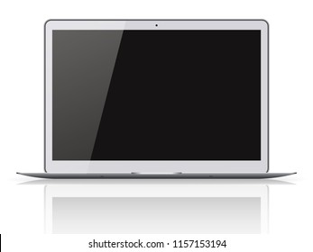 Modern laptop with black screen isolated on white background. Vector illustration. 