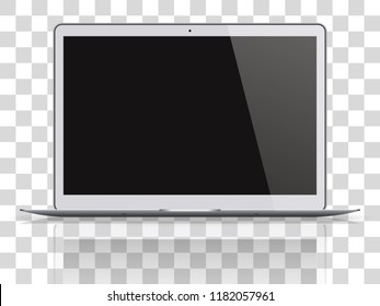 Modern laptop with black screen isolated on transparent background. Vector illustration.  