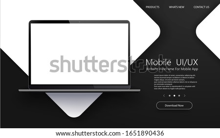 Modern Laptop with blank app screens mockup. Wireframing screens template to create and showcase your web site ui. Mockup for presentation, websites, applications and landings. Vector