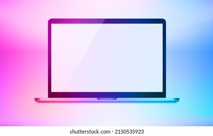 Moderner Laptop mit leerem Bildschirm. 3D-Vektorgrafik mit holografischem Effekt