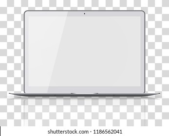 Modern laptop with blank screen isolated on transparent background. Vector illustration.  