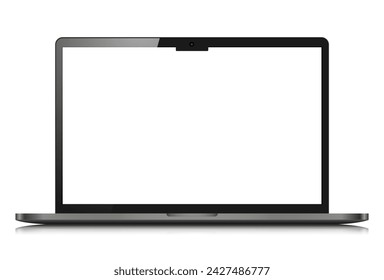 A modern laptop with a blank screen isolated on a white background. Realistic laptop layout with reflection in a dark silver case. Vector illustration.