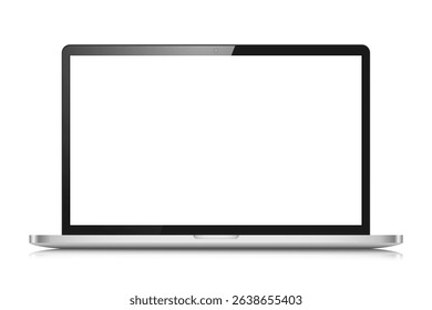 A modern laptop with a blank screen is isolated on a white background. Realistic laptop layout in a light silver case. Vector illustration.