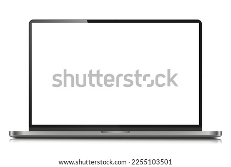 A modern laptop with a blank screen isolated on a white background. Realistic laptop layout in a dark silver case. Vector illustration.