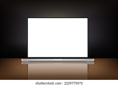 Modern laptop with blank screen and reflection. 3d vector mockup
