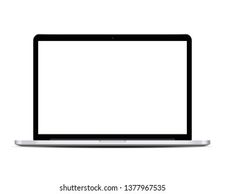 Modern laptop computer isolated on white background. Realistic laptop computer with blank screen. Vector illustration. 