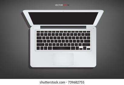 Modern laptop computer on gray background. Vector illustration.