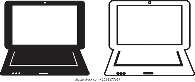 Modern laptop computer silhouettes two styles digital device for business and education