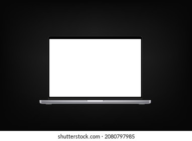 Modern laptop computer vector 3d mockup isolated on black background. Vector notebook photoreal detailed illustration