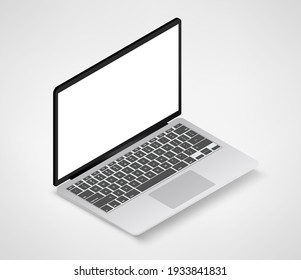 Modern laptop computer vector mockup. Vector notebook photoreal illustration. Template for a content. Isometric vector illustration 
