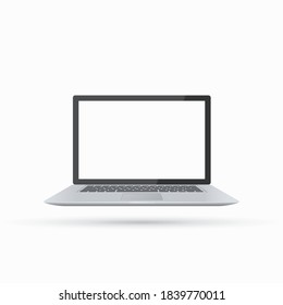 Modern laptop with empty screen over white background