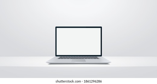 Modern laptop with empty screen over white background