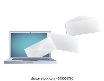 Modern laptop with envelope inside. Vector illustration.