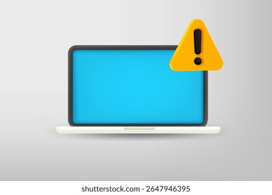 Modern laptop with exclamaion sign. Vector 3d illustration