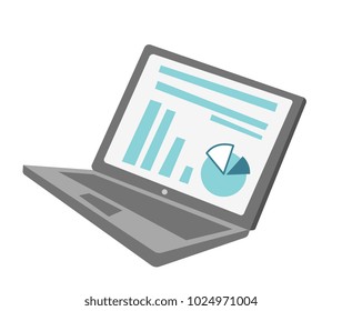 Modern laptop with financial chart and diagram on the screen vector cartoon illustration isolated on white background.