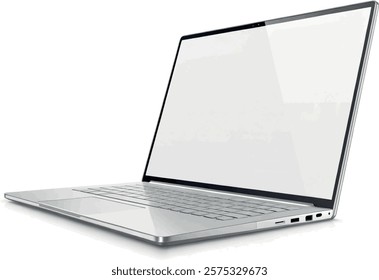 Modern Laptop frameless with blank white screen mockup isolated on white background - super high detailed vector