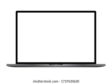 Modern laptop in front, the concept of working at home online, teaching school children and students at home. Black isolated on a white background.