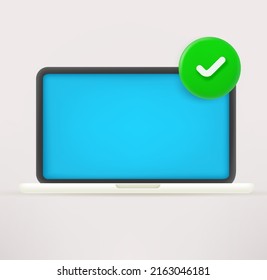 Icono moderno de portátil con marca de verificación. icono de vector 3d