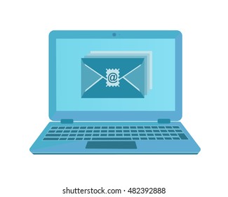 modern laptop with icon envelope or mail on the screen