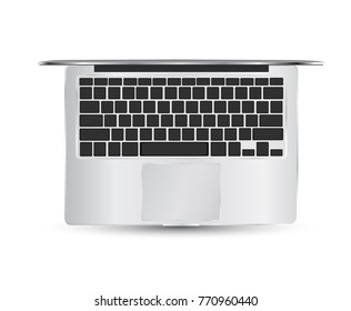 Modern laptop isolated on background. Top view.