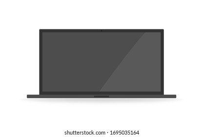 Modern laptop isolated pc. Computer with keyboard in vector with blank design. Isolated black mockup. Mobile portable device. Vector EPS 10.