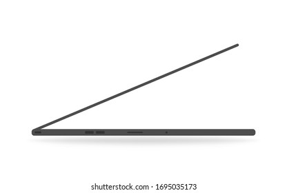 Modern laptop isolated pc. Computer with keyboard in vector with blank design. Isolated black mockup. Mobile portable device. Vector EPS 10.