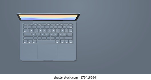 modern laptop with keyboard and colored screen realistic mockup gadgets and devices concept horizontal vector illustration