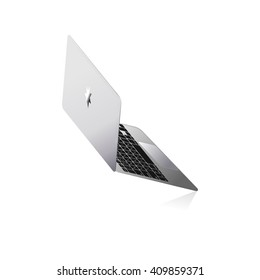 Modern laptop in macbook style.  Silver ultralight notebook vector illustration,  isolated on white.