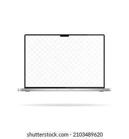 Modern laptop mockup front view. Realistic laptop mockup with transparent screen illustration isolated on white background. Vector illustration EPS 10