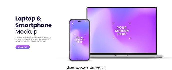 Modern laptop mockup front view   smartphone mockup high quality isolated white background  Notebook mockup   phone device mockup for ui ux app   website presentation Stock Vector 