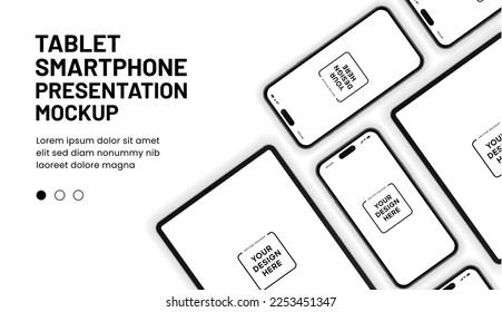 Modern laptop mockup front view and smartphone mockup high quality isolated on white background. Notebook mockup and phone device mockup for ui ux app and website presentation Stock Vector.