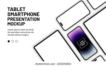 Modern laptop mockup front view and smartphone mockup high quality isolated on white background. Notebook mockup and phone device mockup for ui ux app and website presentation Stock Vector.