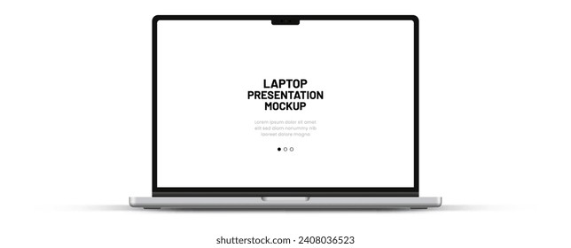 Modern laptop mockup front view on white background. Notebook mockup device mockup for ui ux app and website presentation Stock Vector.