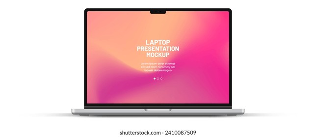 Modern laptop mockup front view on white background. Notebook mockup device mockup for ui ux app and website presentation Stock Vector.