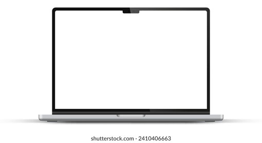 Modern laptop mockup front view on white background. Notebook mockup device mockup for ui ux app and website presentation Stock Vector.