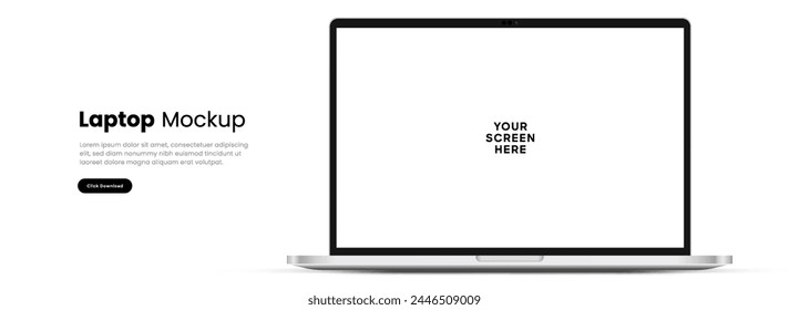 Modern laptop mockup front view on white background. Notebook mockup device mockup for ui ux app and website presentation Stock Vector.