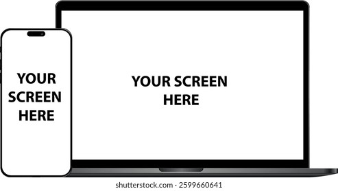 Modern laptop mockup front view and high quality smartphone isolated on white background. Notebook mockup and phone device mockup for ui ux app and website presentation.