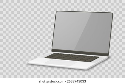 Modern Laptop Mockup on Transparent Background with Blank Screen for Design Presentation or App Showcase. Vector Illustration.