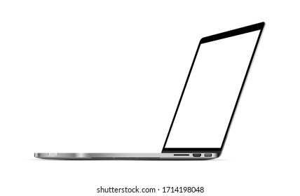 Modern laptop mockup with perspective view, isolated on white background. Vector illustration