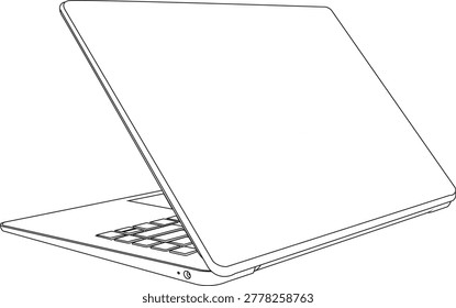 Modern laptop outline vector illustration in clean minimalist line art style. Perfect for technology, business, office workspace, digital marketing, online education, remote work, software, and web design projects. Editable vector ideal for commercial and creative use.