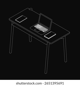 A modern laptop sits open on a wooden desk with an illuminated screen, indicating active use. A book rests beside it, suggesting a study or work environment. Soft natural light enhances the clean.